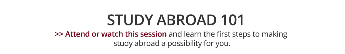 Study Abroad 101 - Attend or watch this session and learn the first steps to making study abroad a possibility for you.